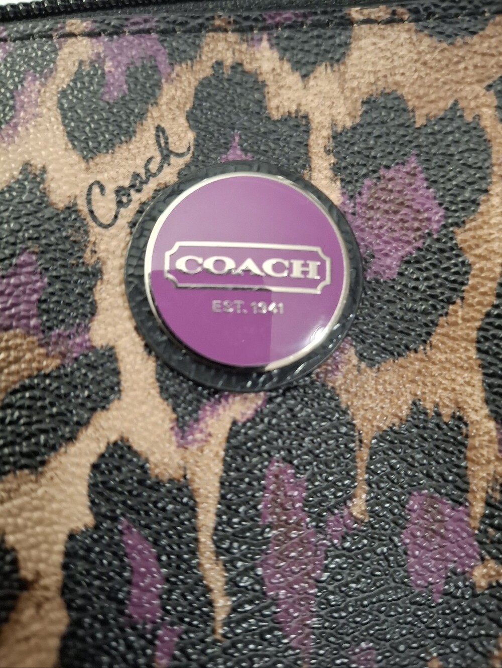 Coach Poppy Ocelot Purple Black Leopard Print Crossbody Bag EUC - Picture 5 of 7